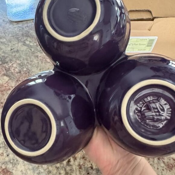 Longaberger Pottery Woven Traditions 3-part Server Eggplant Purple - Picture 2 of 3